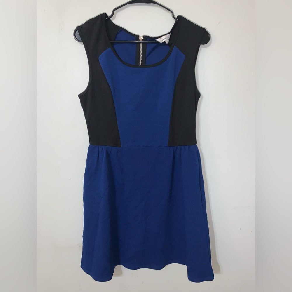 Speechless Blue & Black Skater Dress with Zipper